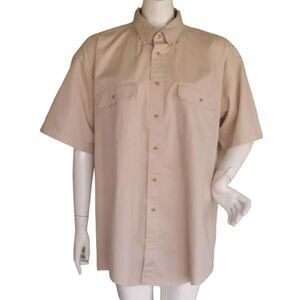 DICKIES Shirt, 2XL Khaki/Tan, Button down, Pockets, Short sleeves